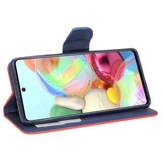 Buch Tasche "Fancy" kompatibel mit SAMSUNG GALAXY A71 (A715F) Handy Hülle Etui Brieftasche Schutzhülle mit Standfunktion, Kartenfach Rot-Blau