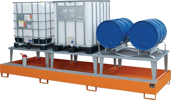 Auffangwanne 1000l L3850xB1460xH780mm Stahlbl.m.Gitterrost gelborange BAUER