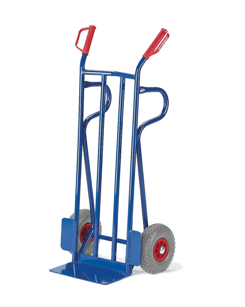 Sackkarre,Tragl. 250kg,Schaufel BxT 400x180mm,m. Stützholmen,Stahl,RAL5010,Luft-Bereifung