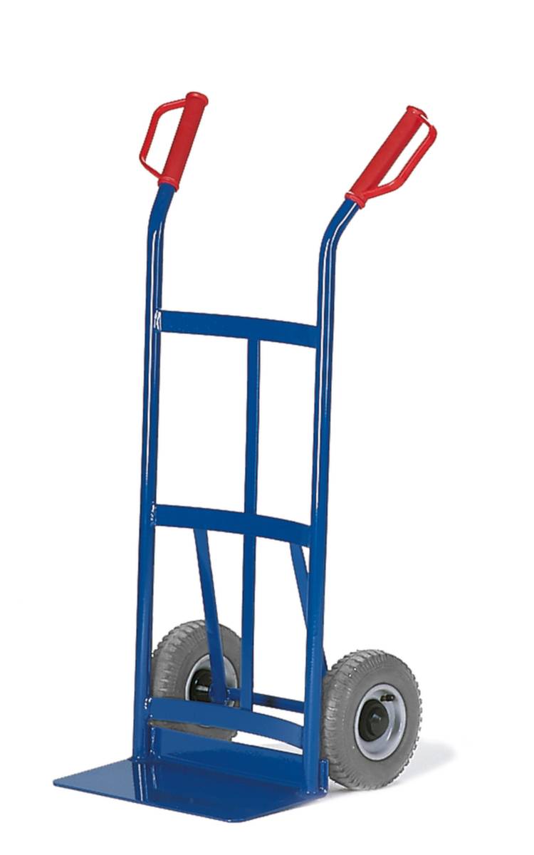 Sackkarre,Tragl. 200kg,Schaufel BxT 400x180mm,Rückwand gewölbt,Stahl,RAL5010,Luft-Bereifung