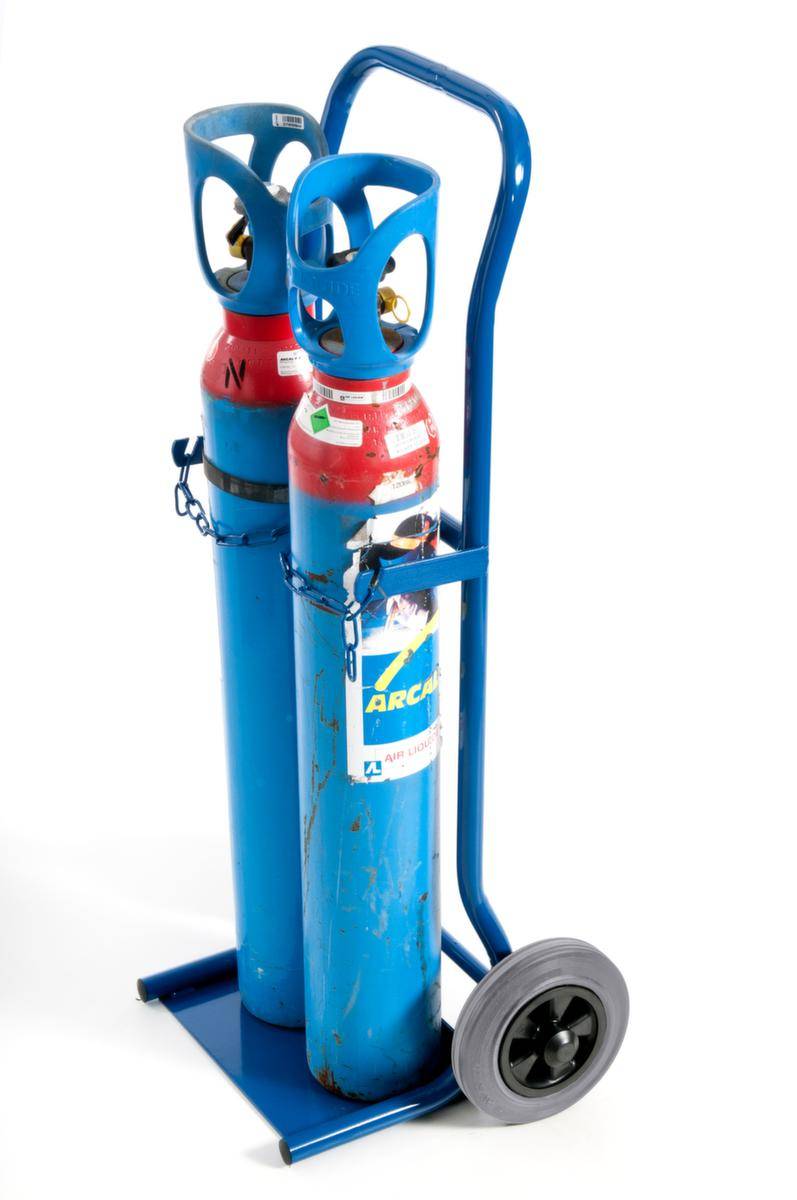 Flaschenkarre,Tragl. 100kg,2x10l Flasche,m. Kette,RAL5010,TPE-Bereifung