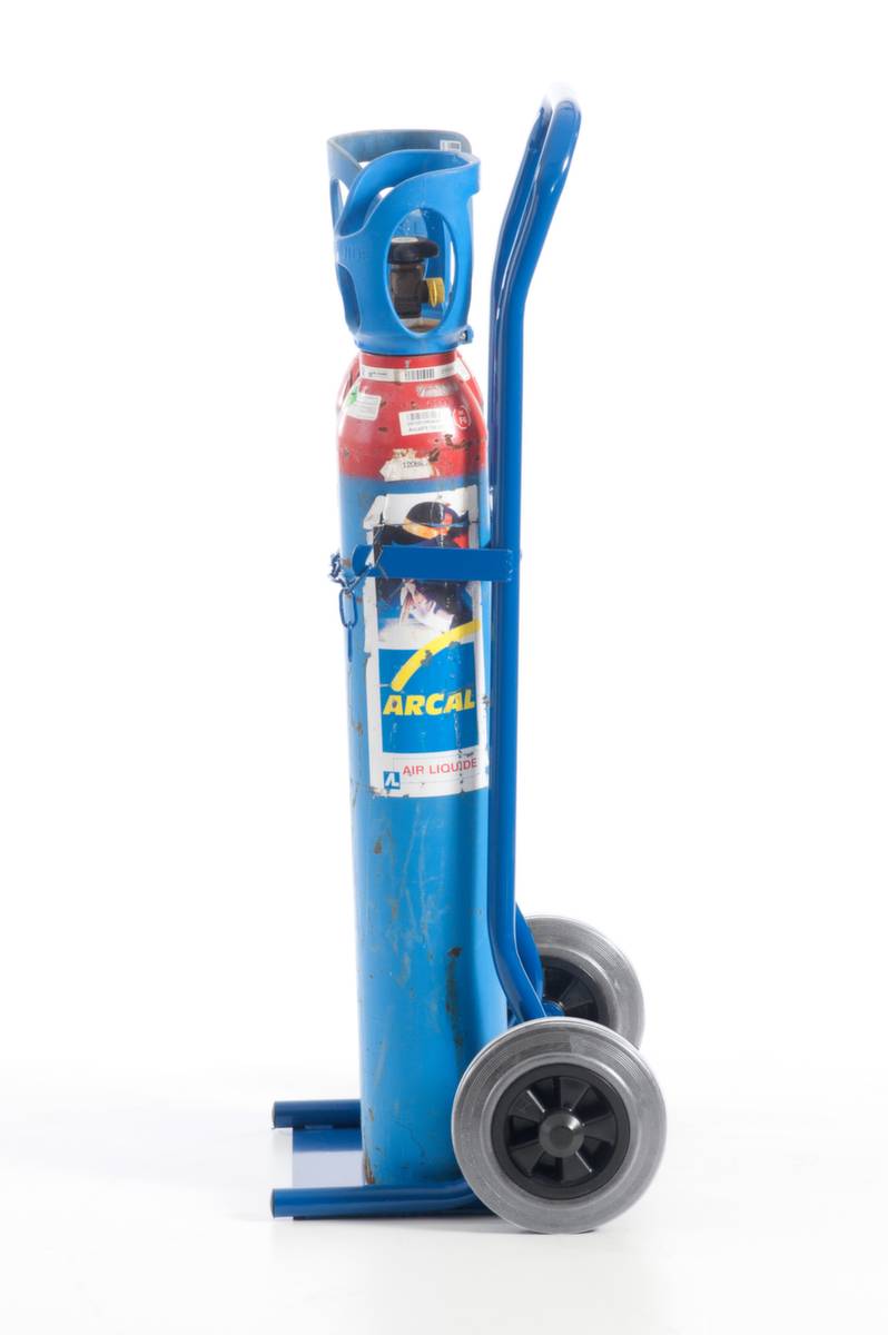 Flaschenkarre,Tragl. 100kg,2x10l Flasche,m. Kette,RAL5010,TPE-Bereifung