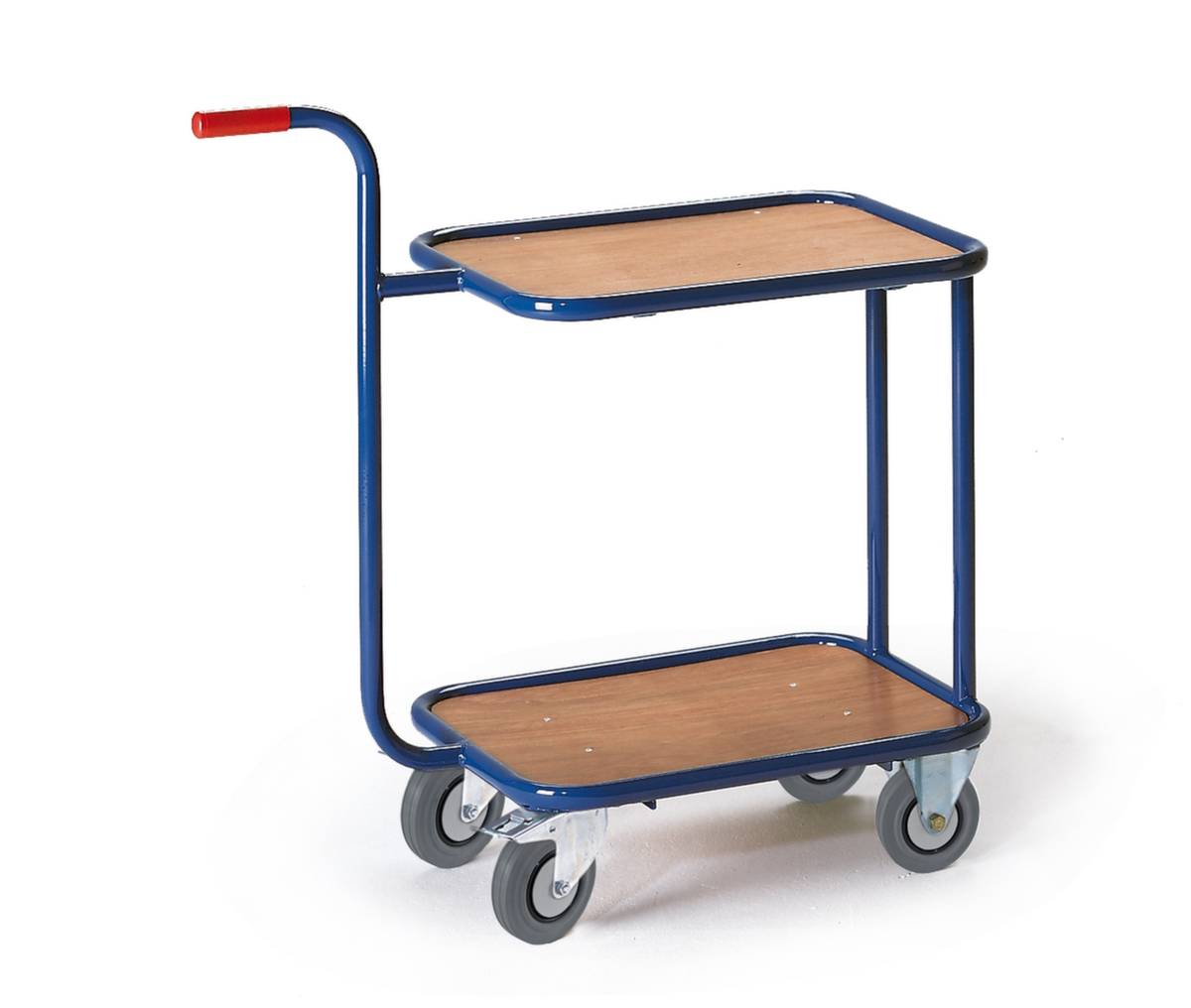 Griffroller,Tragl. 200kg,Ladefl. LxB 600x500mm,Lade H 190mm,Holzplatte,RAL5010,2 Lenk-/2 Bockrollen