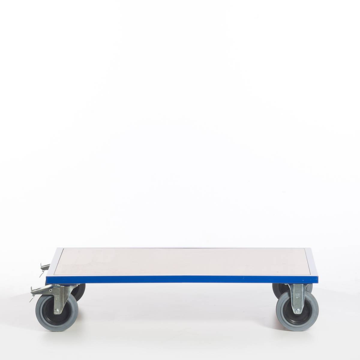 Plattformwagen,Tragl. 600kg,Ladefl. LxB 1200x800mm,Holzplatte,RAL5010,2 Lenk-/2 Bockrollen,TPE-Bereifung