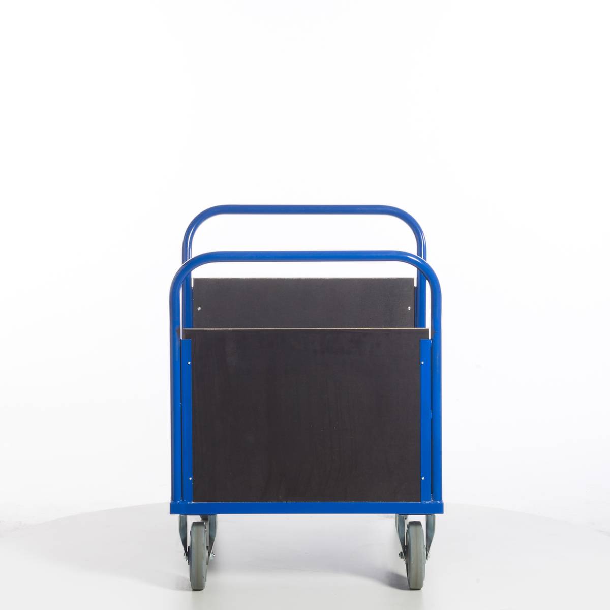 Doppelstirnwandwagen,Tragl. 1200kg,Ladefl. LxB 1200x800mm,Siebdruckplatte,2 Wände,RAL5010,2 Lenk-/2 Bockrollen