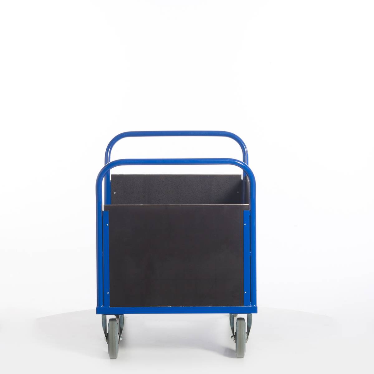 Dreiwandwagen,Tragl. 1200kg,Siebdruckplatte,3 Wände,RAL5010,2 Lenk-/2 Bockrollen,Elastik-Bereifung