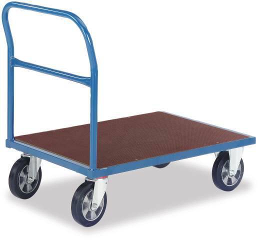 Schiebebügelwagen,Tragl. 1200kg,Ladefl. LxB 1000x700mm,Siebdruckplatte,1 Stirnwand (offen),RAL5010,2 Lenk-/2 Bockrollen