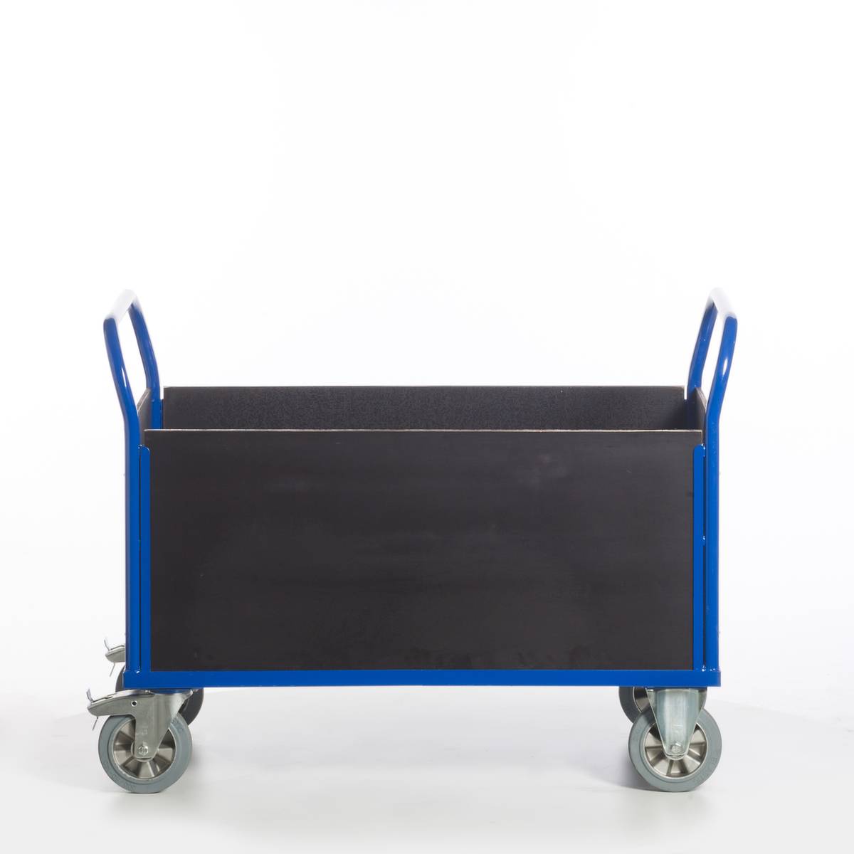 Vierwandwagen,Tragl. 1200kg,Ladefl. LxB 1200x770mm,Siebdruckplatte,4 Wände,RAL5010,2 Lenk-/2 Bockrollen