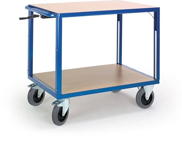Tischwagen 2 Ladeflächen L1090xB700mm enzianblau Trgf.400 kg höhenv.ROLLCART