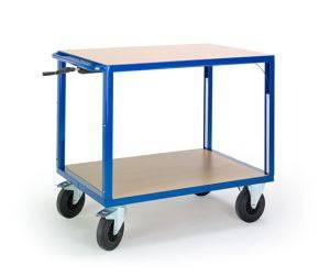 Tischwagen 2 Ladeflächen L1090xB700mm enzianblau Trgf.400 kg höhenv.ROLLCART