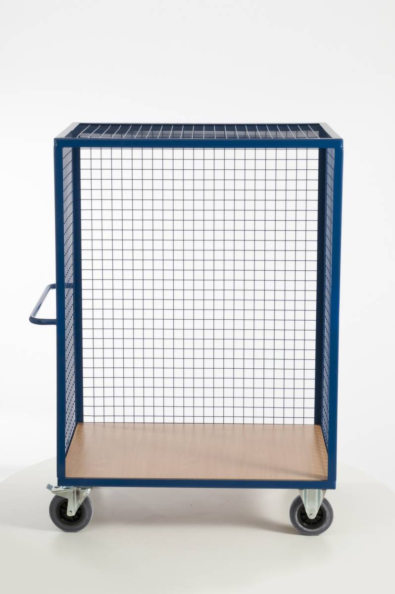 Schrankwagen,Tragl. 600kg,Ladefl. LxB 980x700mm,Holzplatte,3 Wände,RAL5010,TPE-Bereifung