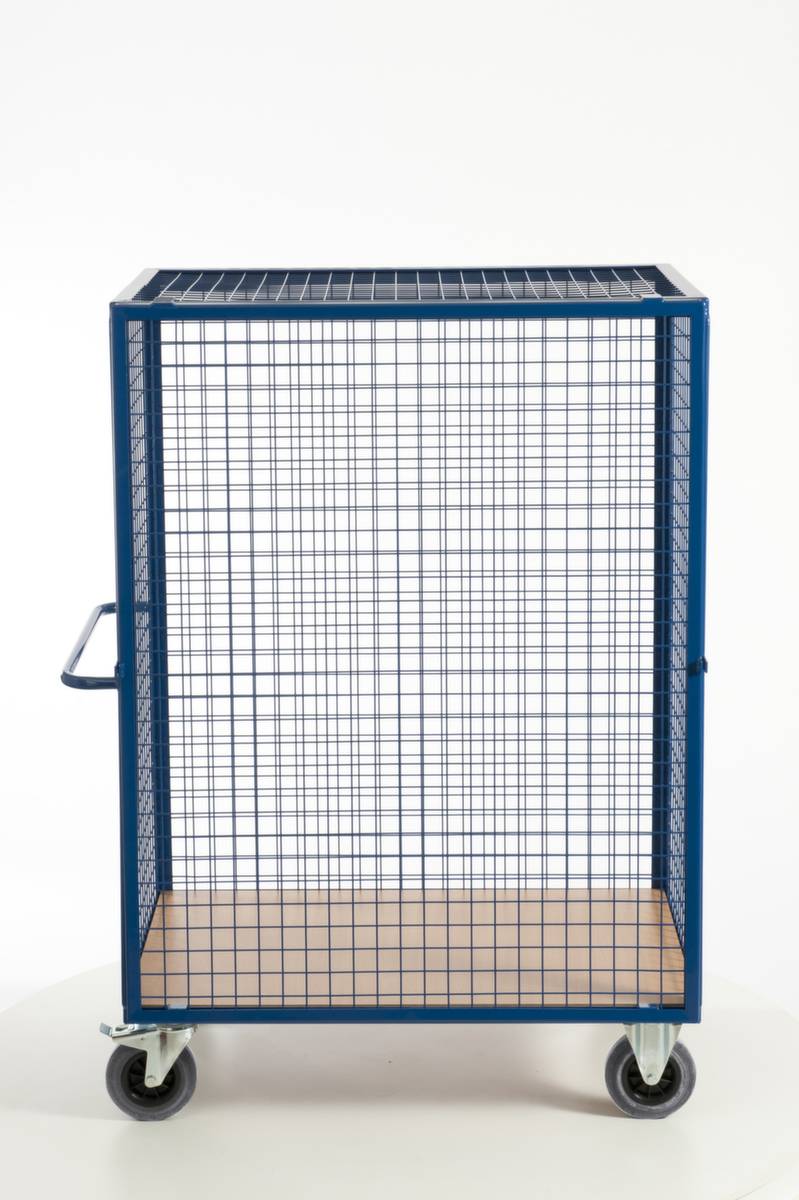 Schrankwagen,Tragl. 600kg,Ladefl. LxB 980x700mm,Holzplatte,4 Wände,RAL5010,TPE-Bereifung