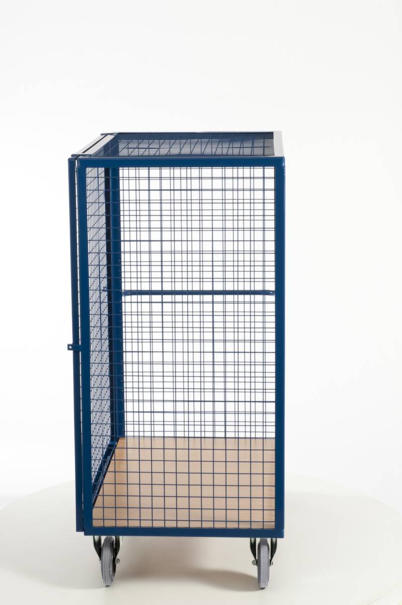 Schrankwagen,Tragl. 600kg,Ladefl. LxB 980x700mm,Holzplatte,4 Wände,RAL5010,TPE-Bereifung