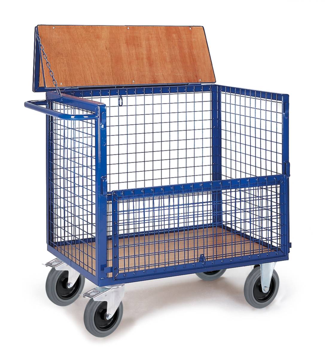 Kastenwagen,Tragl. 600kg,Ladefl. LxB 1175x775mm,HxLxB 1065x1350x820mm,4 Wände,1 Längswand abklappbar,m. Deckel,RAL5010