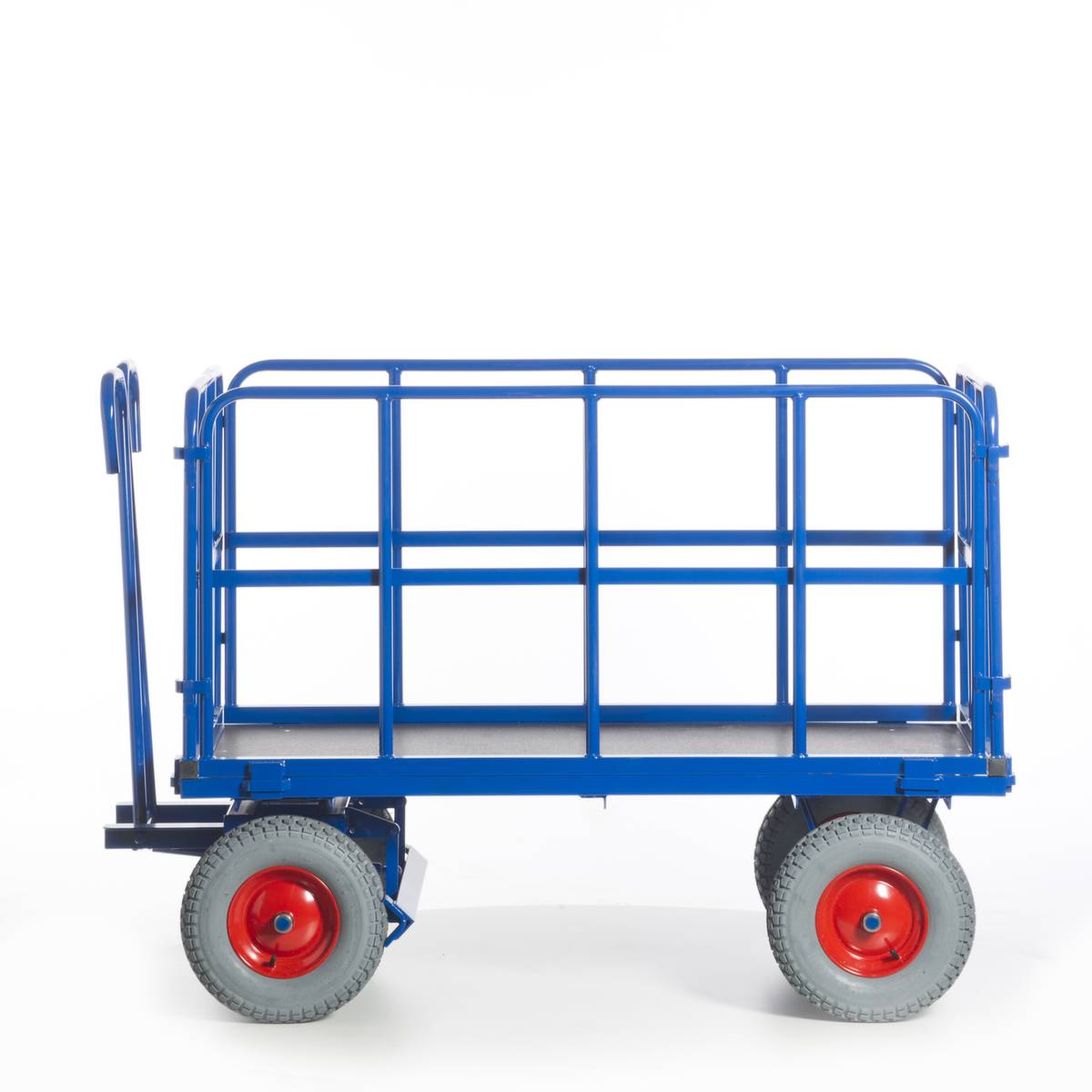 Handpritschenwagen,Tragl. 1000kg,Ladefl. LxB 1530x730mm,Siebdruckplatte,4 Wände,RAL5010,4 Räder,Luft-Bereifung