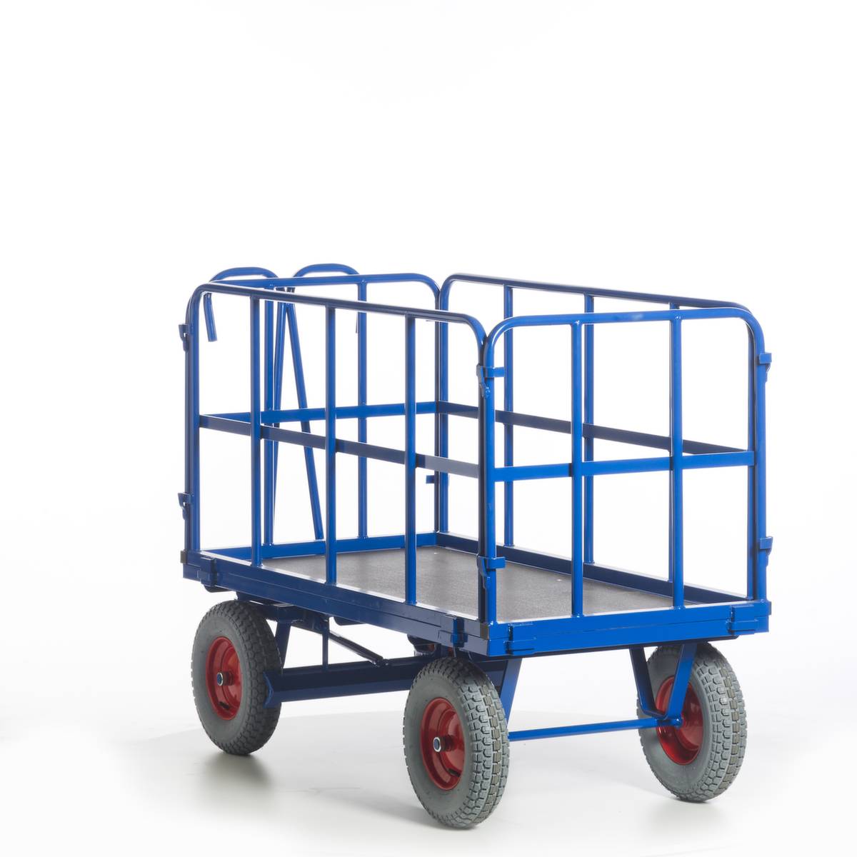 Handpritschenwagen,Tragl. 1000kg,Ladefl. LxB 1530x730mm,Siebdruckplatte,4 Wände,RAL5010,4 Räder,Luft-Bereifung