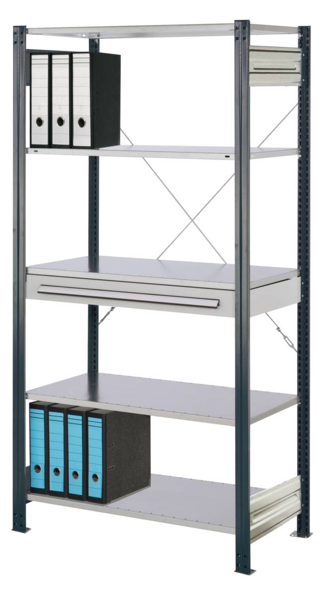 Kombiregal,Grundfeld,HxBxT 2000x1000x500mm,Fachl. 125kg,5xStahlboden,1 Schublade(n),einseitig,Ständer anthrazitgrau