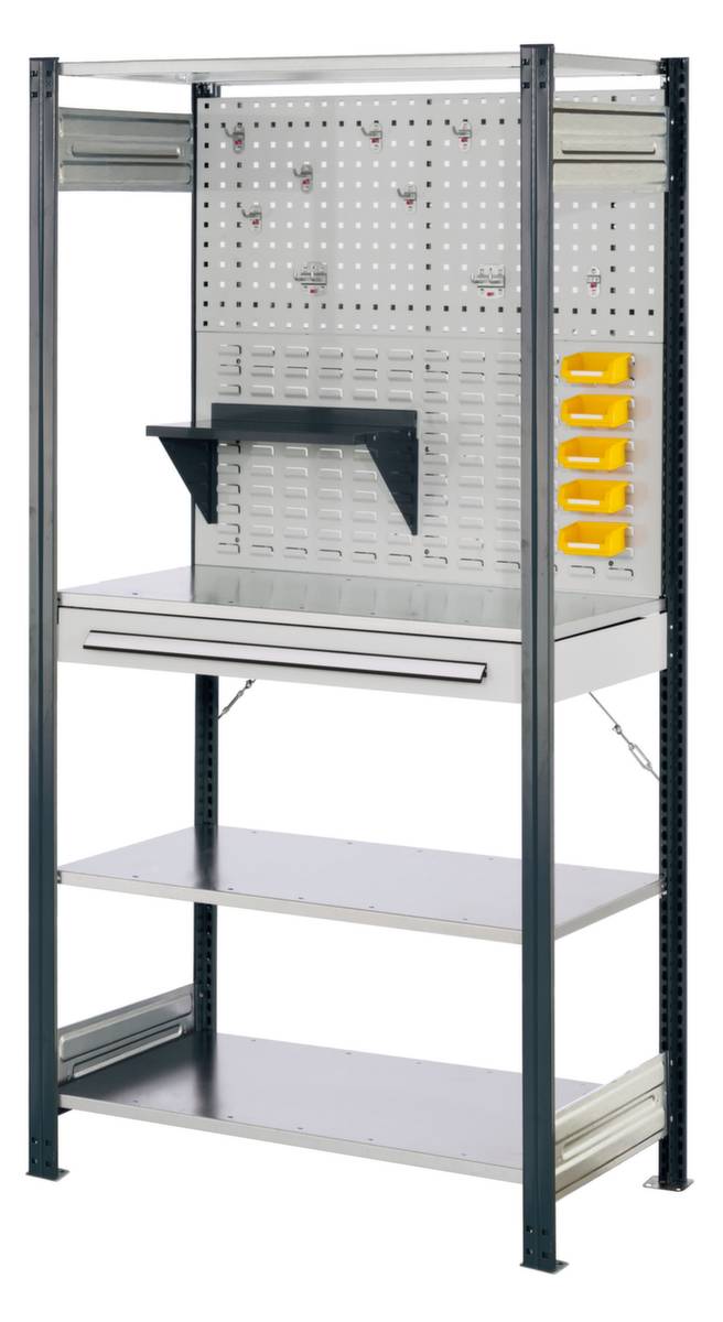 Kombiregal,Grundfeld,HxBxT 2000x1000x500mm,Fachl. 125kg,4xStahlboden,1 Schublade(n),einseitig,Ständer anthrazitgrau