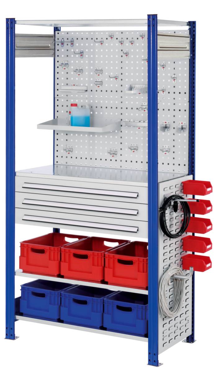 Kombiregal,Grundfeld,HxBxT 2000x1000x500mm,Fachl. 125kg,4xStahlboden,3 Schublade(n),11 Kästen,einseitig