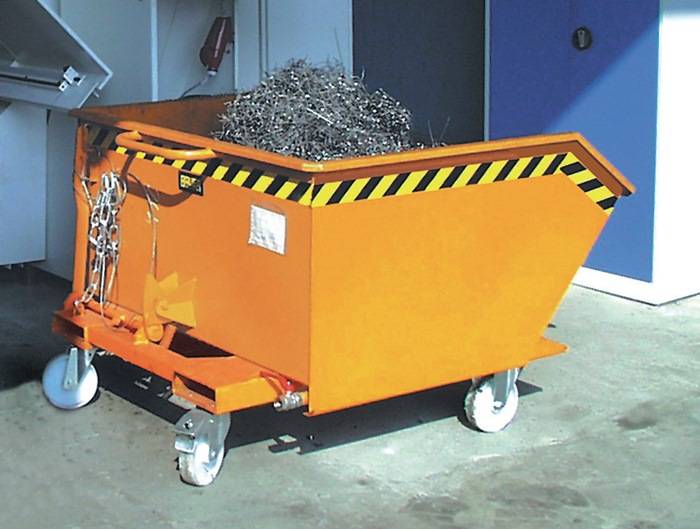 Spänebehälter 0,30 m³ L1440xB680xH580mm silber verz.Trgf.750kg dop.BD BAUER