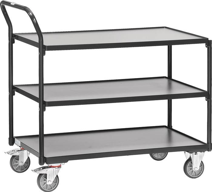 Tischwagen 3 Ladeflächen L850xB500mm grau Trgf.300 kg Bügel senkrecht FETRA