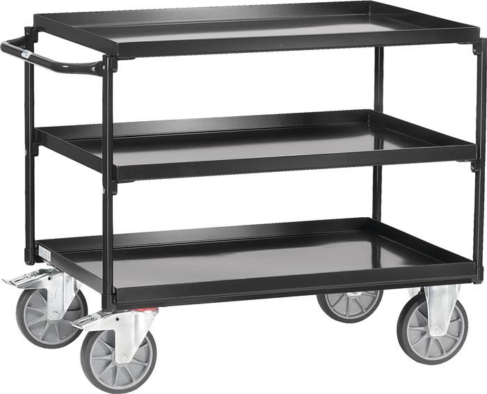 Tischwagen Bügel waagerecht 3Stahlblechwannen L850xB500mm Rand-H.40mm grau FETRA