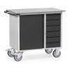 Werkstattwagen - 2 Lenk- und 2 Bockrollen - Tragkraft 400 kg - Ladefläche 985 x 590 mm - mit 1 Schrank, 6 Schubladen