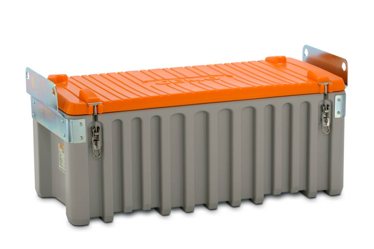 Aufbewahrungsbox,HxBxT 570x1240x600mm,250l,PE,grau/orange,Boden geschlossen,m. Einfahrtaschen