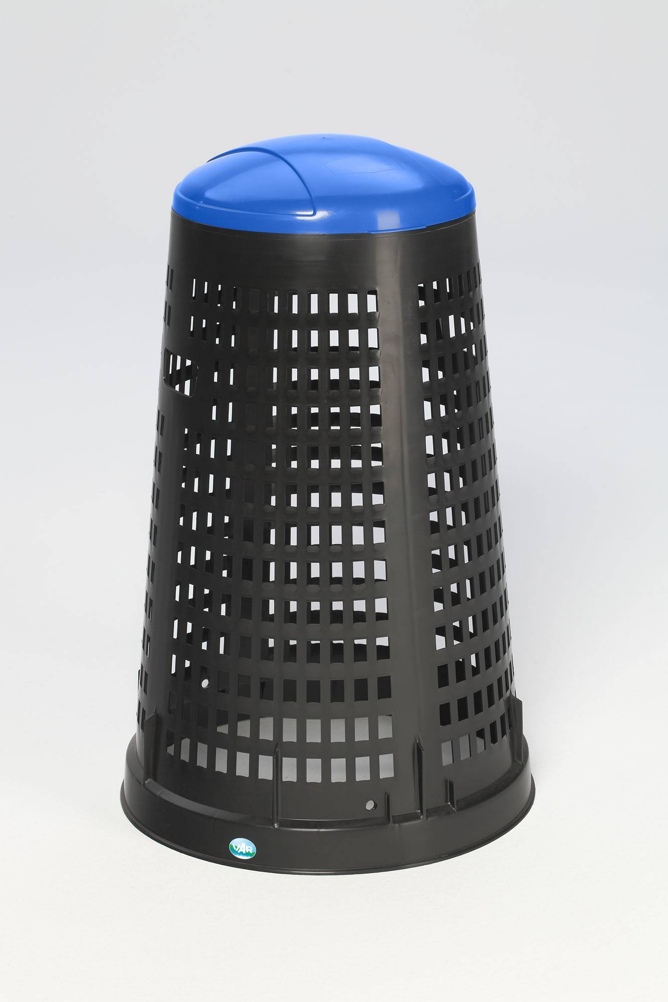 VAR Korbständer aus Kunststoff, schwarz, mit Klemmring und Deckel blau