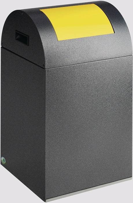 Wertstoffsammler 43l H600xB320xT320mm antik-silber gelb m.Einwurfklappe