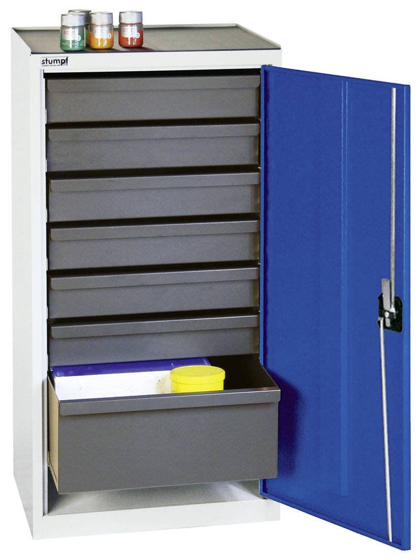 Werkzeug- und Materialschrank Serie 3000, 7035/5010, 6 Schubladen 100 mm, 1 Schu