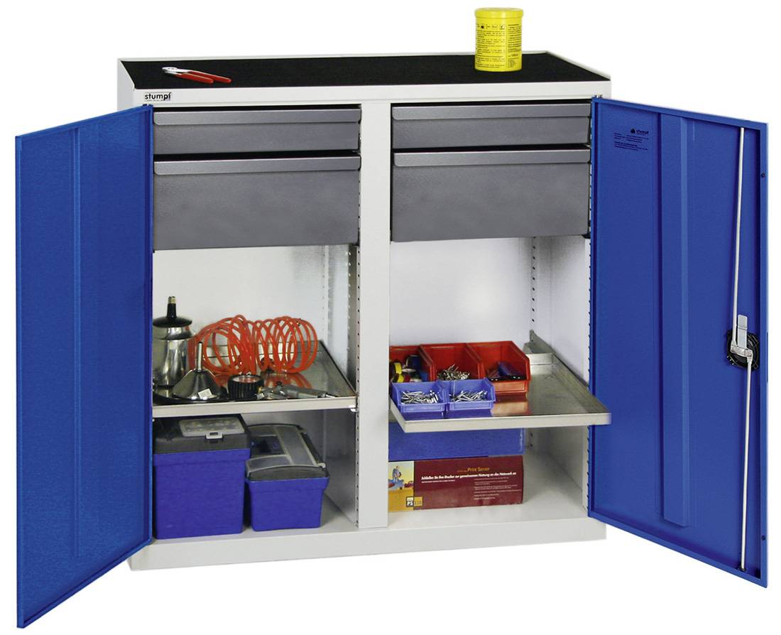 Werkzeug- und Materialschrank Serie 3000, 7035/5010, 2 Schubladen 100 mm, 2 Schu 3002374