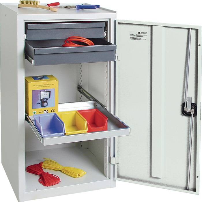 Werkzeug-/Beistellschrank H1000xB500xT500mm 2Schubladen,1BD grau/anthrazitgrau