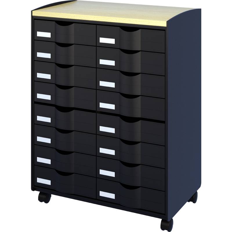 PAPERFLOW Rollwagen, 16 Schübe schwarz / buche