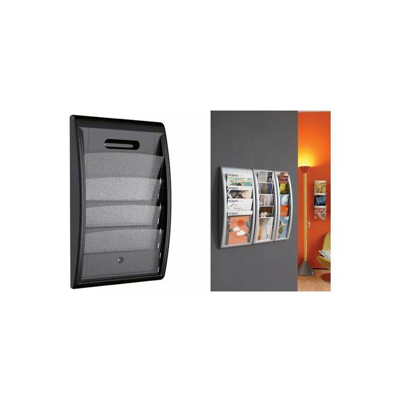 PAPERFLOW Wand-Prospekthalter Quick fit, 4 Fächer, schwarz