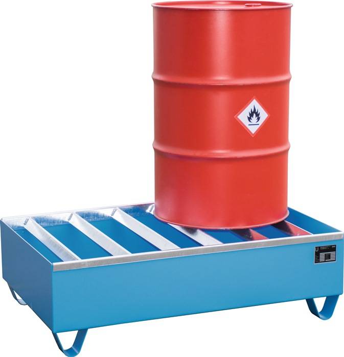 Auffangwanne m.Profilstandfläche L1200xB800xH360mm f.2x200l-Fässer feuerrot