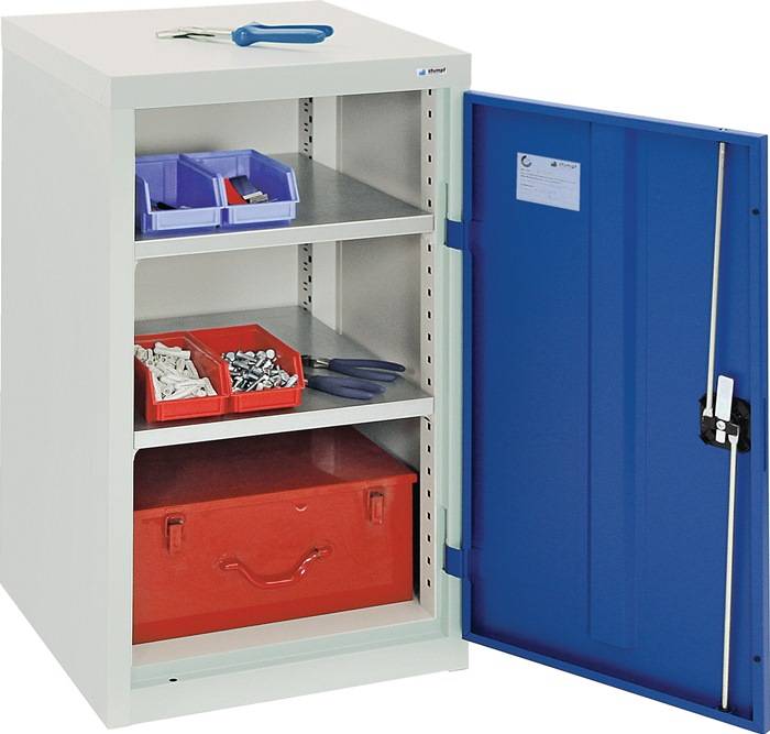 Flügeltürenschrank H900xB500xT500mm lichtgrau/enzianblau 2 BD STUMPF