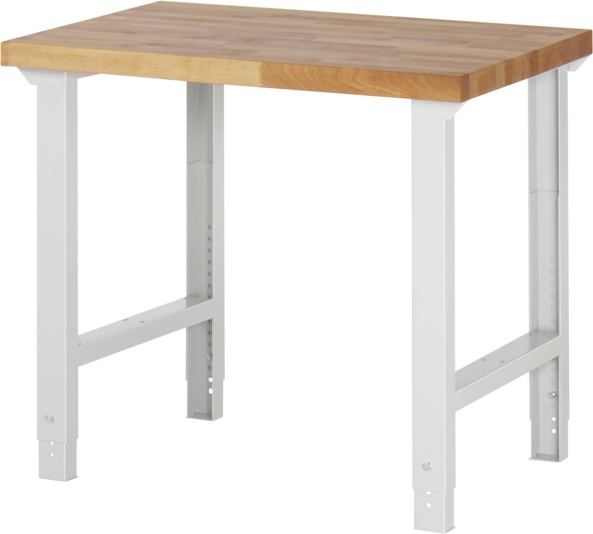 Werkbank,HxBxT 790-1140x1000x650mm,Bucheplatte,geölt,Tragl. 750kg,Lochrasterverstellung,4 Füße,RAL7035