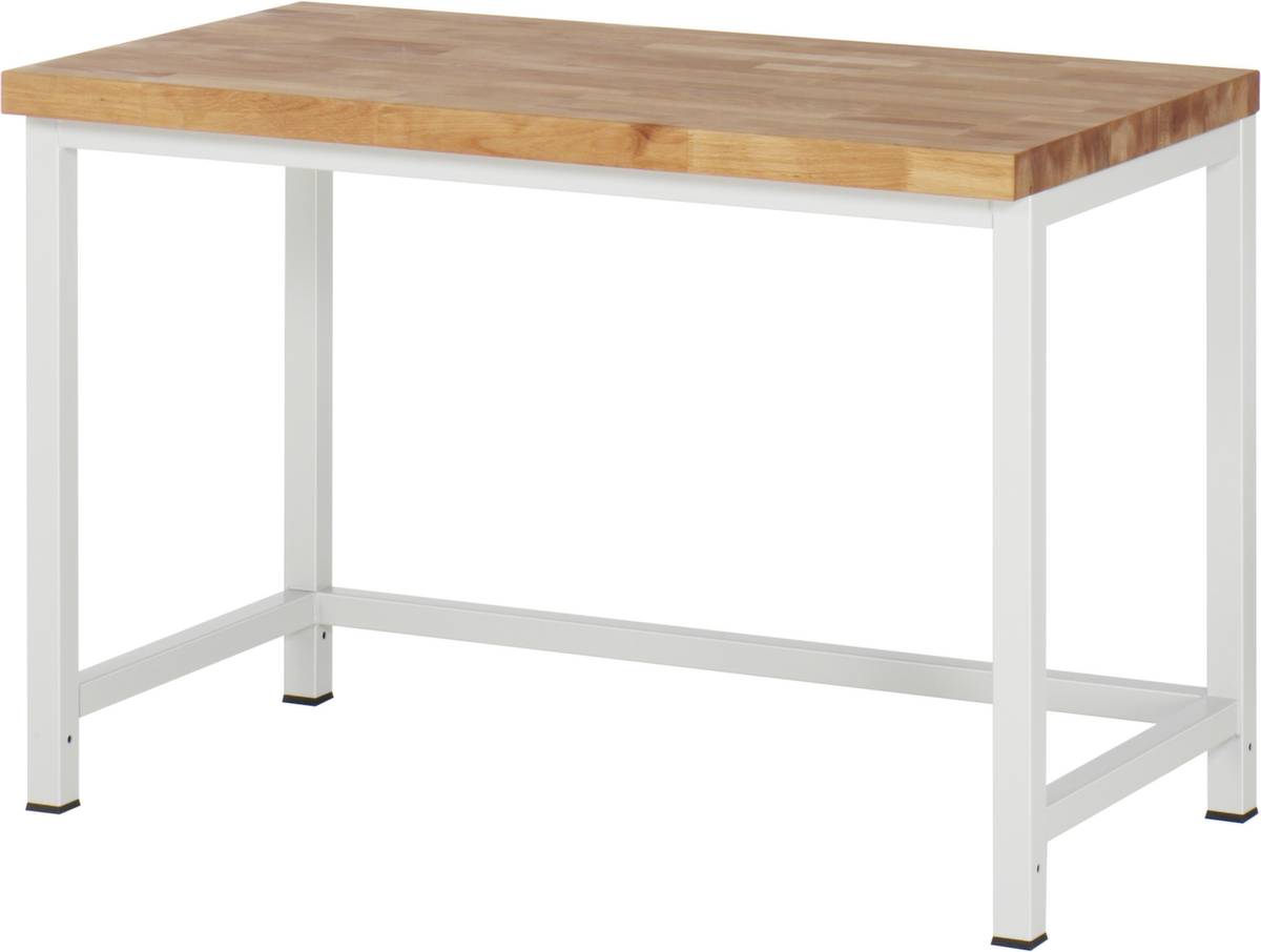 Werkbank,HxBxT 800-1000x1245x700mm,Bucheplatte,geölt,Tragl. 1250kg,Lochrasterverstellung,4 Füße,RAL7035