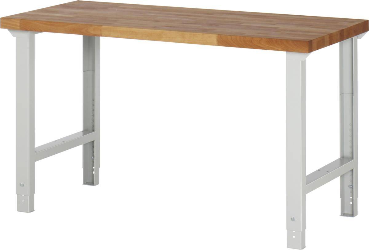 Werkbank,HxBxT 790-1140x1500x650mm,Bucheplatte,geölt,Tragl. 750kg,Lochrasterverstellung,4 Füße,RAL7035