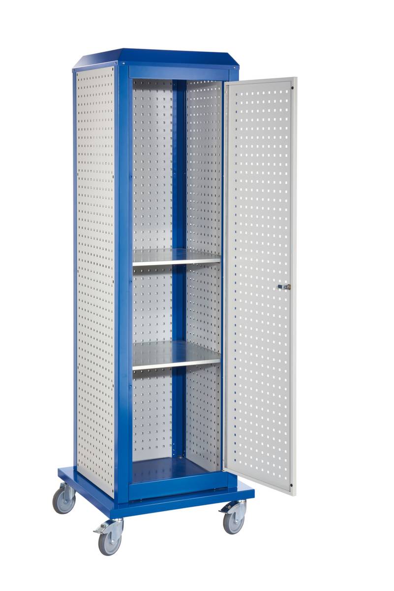 Tool-Tower Werkzeugwagen,HxBxT 2175x700x700mm,3/2 Lochplatten außen/innen,2 Ebene(n),Zyl.-Schl.,Korpus RAL7035/RAL5010