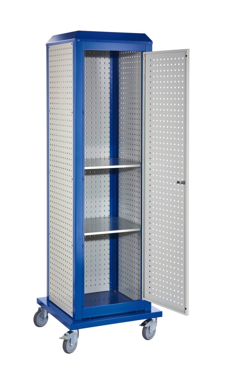 Tool-Tower Werkzeugwagen,HxBxT 2175x700x700mm,3/2 Lochplatten außen/innen,2 Ebene(n),Zyl.-Schl.,Korpus RAL7035/RAL5010
