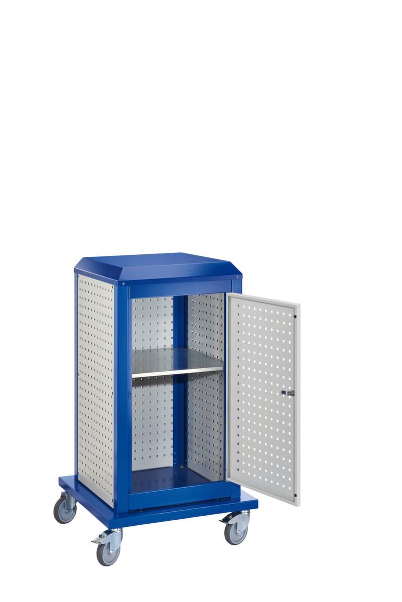 Tool-Tower Werkzeugwagen,HxBxT 1260x700x700mm,3/2 Lochplatten außen/innen,1 Ebene(n),Zyl.-Schl.,Korpus RAL7035/RAL5010