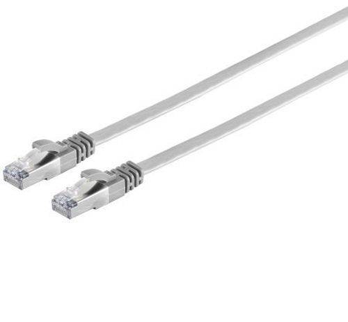 Zwei silberne Ethernet-Patchkabel-Stecker mit transparentem RJ45-ähnlichem Stecker auf weißem Hintergrund.