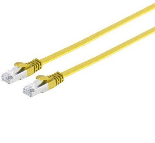 Zwei gelbe Ethernet-Kabel mit RJ45-Steckern auf weißem Hintergrund.