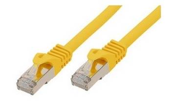 Zwei gelbe Ethernet-Netzwerkkabel mit RJ45-Steckern auf weißem Hintergrund.