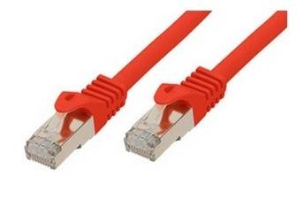 Zwei rote Ethernet-Netzwerkkabel mit RJ45-Steckern auf weißem Hintergrund.