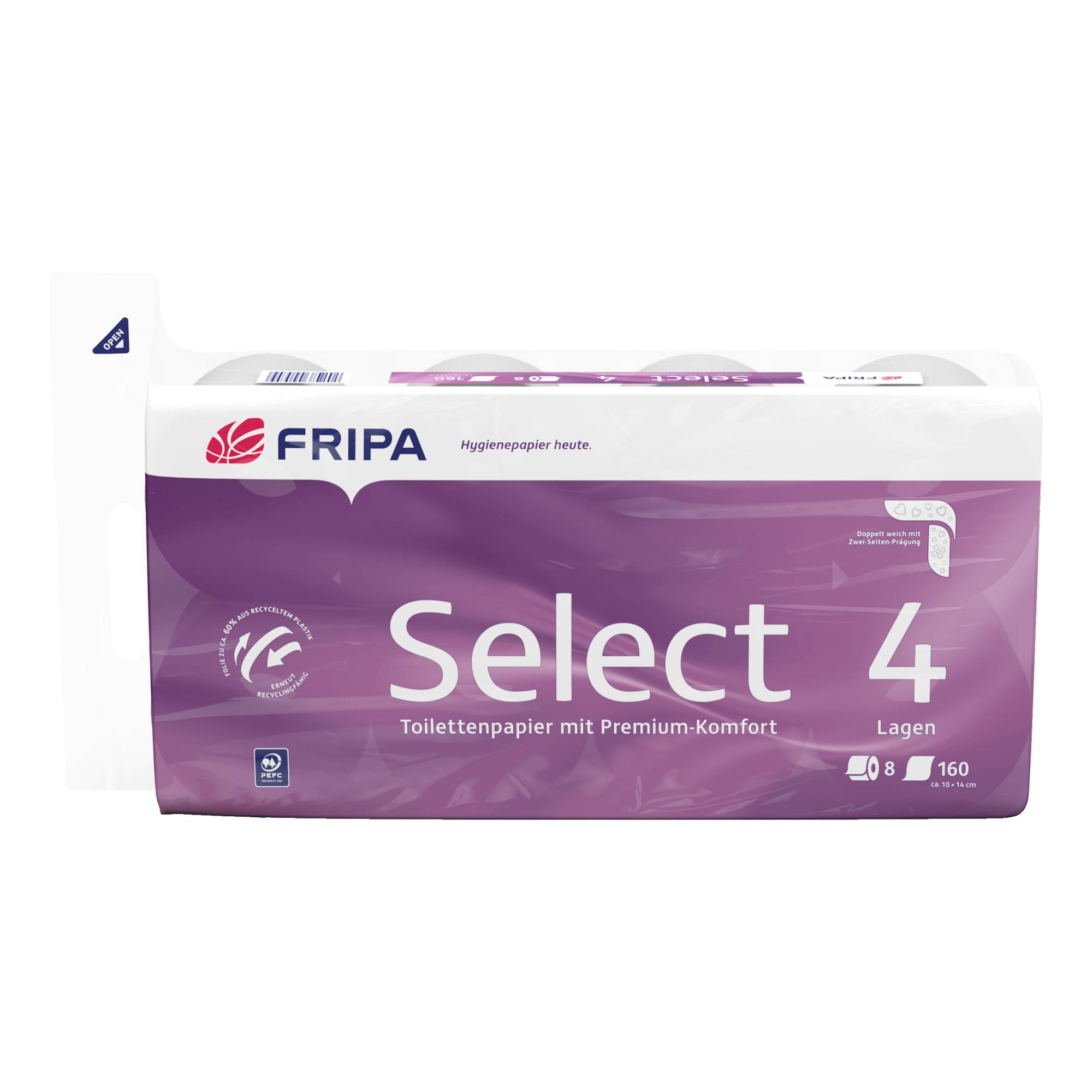 Fripa Toilettenpapier Select 1040801 4-lagig weiß 8 Rl./Pack.
