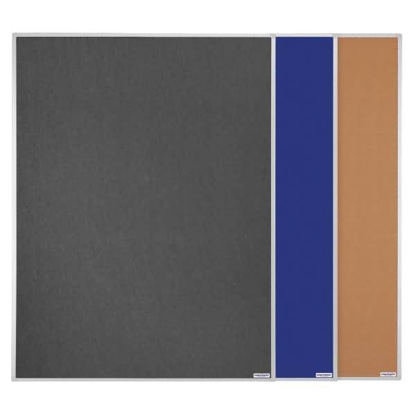 Drei vertikale Farbpaneele: großes dunkelgrau, schmales blau und beige.
