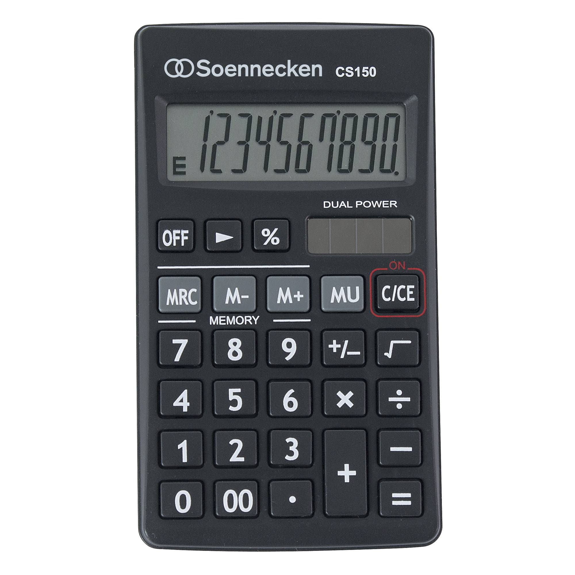 Soennecken CS150, Desktop, Einfacher Taschenrechner, 10 Ziffern, 1 Zeilen, Batterie/Solar, Schwarz